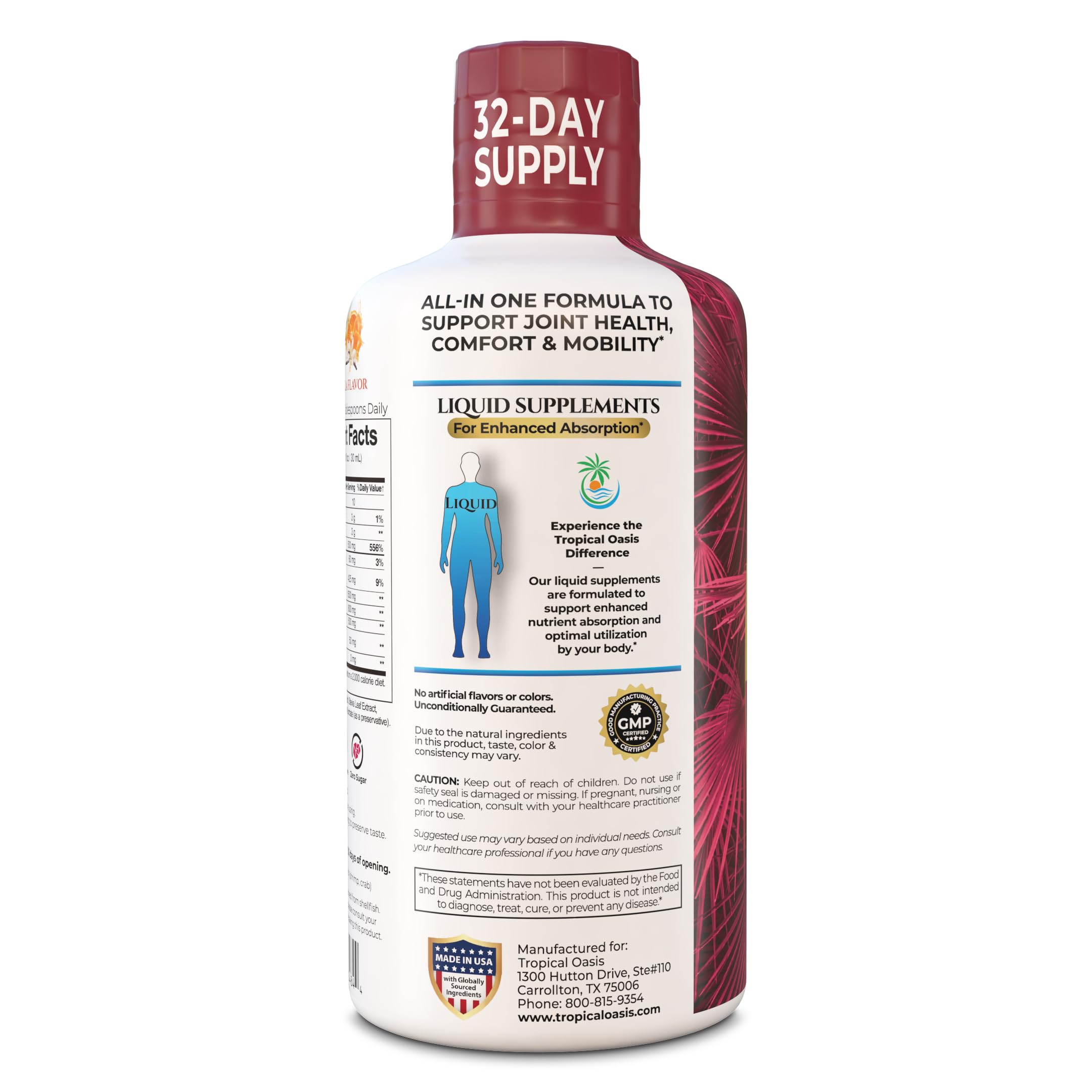 Tropical Oasis Joint Complete Premium - Liquid Joint Supplement with Liquid Glucosamine Sulfate, Chondroitin, MSM & Hyaluronic Acid - 96% Max Absorption– 32oz, 32 serv, 33484 — Amazon image 4