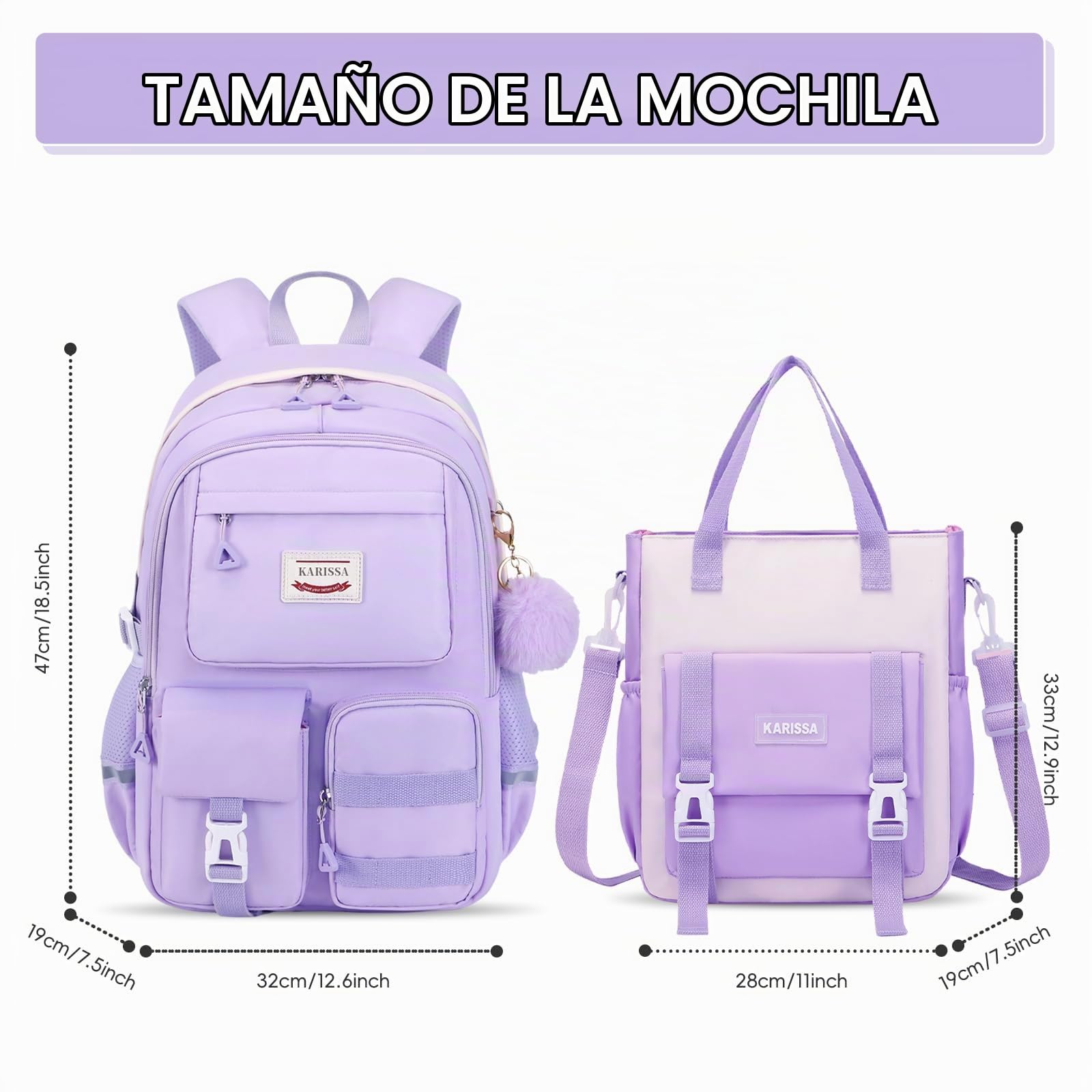 Amythe Mochilas Escolares para Niñas Adolescentes 2 Piezas, Incluye Mochila Colegio y Bolsa de Compras, Ideal para Chicas de Primaria y Secundaria, Viajes y Uso Diario (10 a18 años)