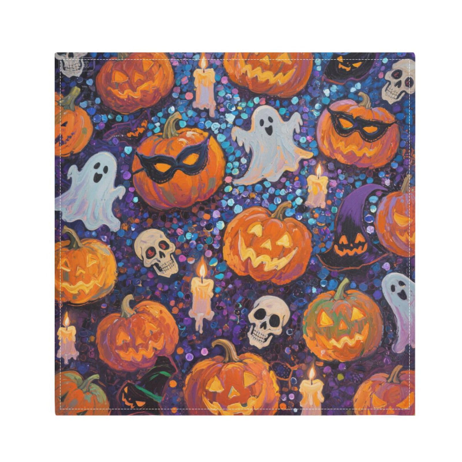 Serviettes de table citrouille Halloween textile rustique paillettes lot de 6 pièces