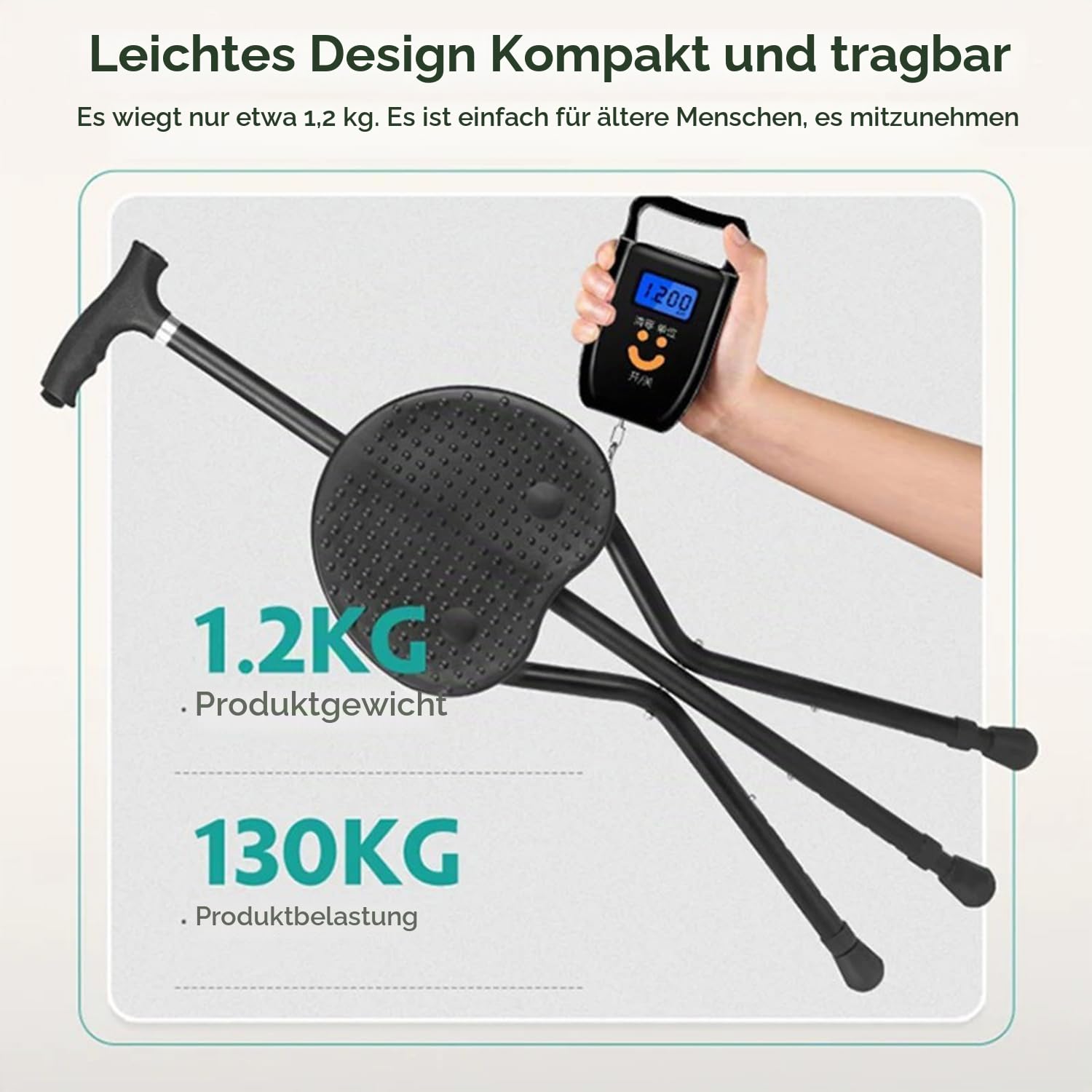 Gehstock Mit Sitz,Sitzstock,Mit 3 Beinen,Faltbarer Mit Ständer,120kg Gewichtskapazität,In Fünf Positionen Höhenverstellbar,Für Ältere Menschen, Behinderte Und Ruhende
