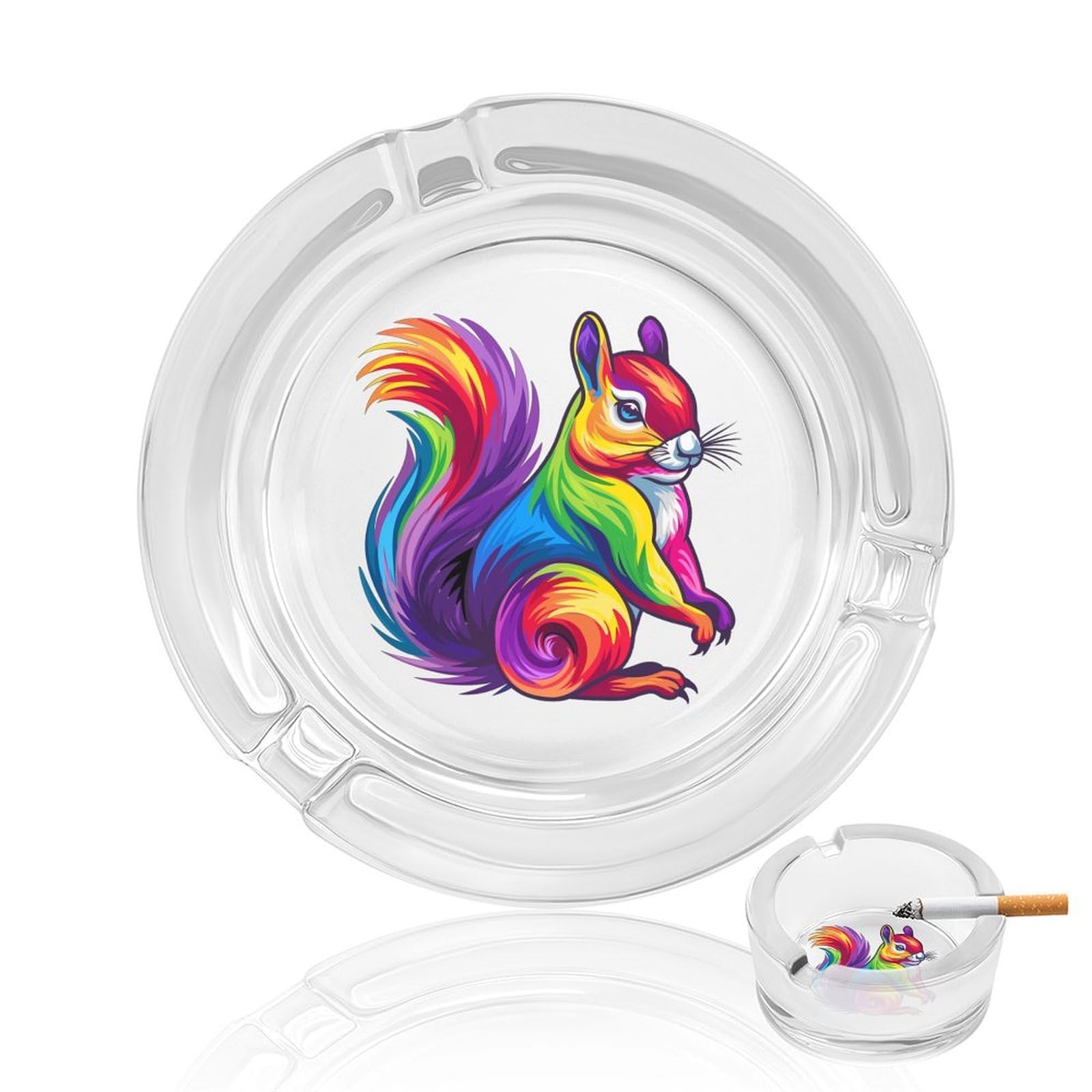 Cute Rainbow Squirrel Ashtray Portable Round Glass Outdoor Ash Tray for Home Office Garden Pub