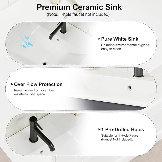 Under Sink Bathroom Cabinet,Bathroom Vanity Units with Basin,Wall Hung Vanity Unit with Wash Basin Ceramic Sink, 2 Drawer Cloakroom Under Sink Storage Cabinet,Wall Mounted 600 mm