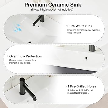 Under Sink Bathroom Cabinet,Bathroom Vanity Units with Basin,Wall Hung Vanity Unit with Wash Basin Ceramic Sink, 2 Drawer Cloakroom Under Sink Storage Cabinet,Wall Mounted 600 mm