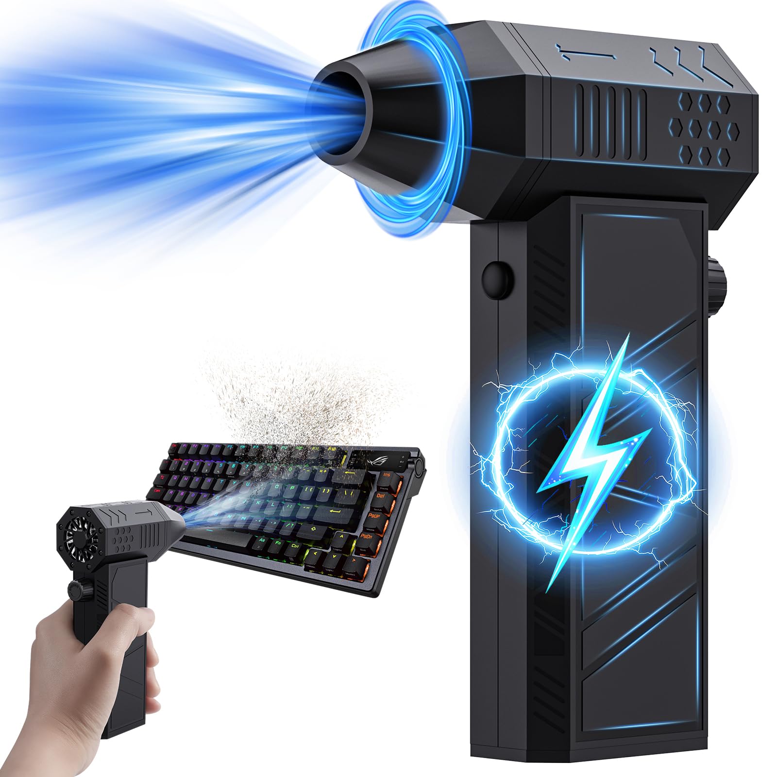 Elektrische Staubgebläse Luftdruckspray, 130000 U/min, Druckluft Compressed Air Duster mit 8000mAh Akku, Reinigungsbürste und USB Schnellladung, für PC Reinigungsset, Sofa, Auto