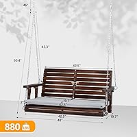 Vista 5 de VINGLI Columpio de porche para exteriores de 4 pies, columpios de madera resistentes para patio de 880 libras con cojines, banco colgante