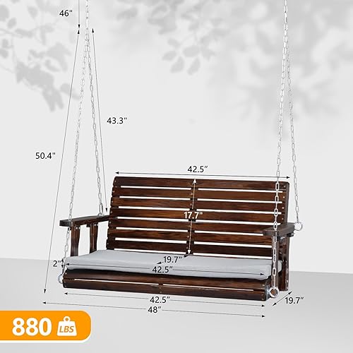 Miniatura 5 de VINGLI Columpio de porche para exteriores de 4 pies, columpios de madera resistentes para patio de 880 libras con cojines, banco colgante estilo