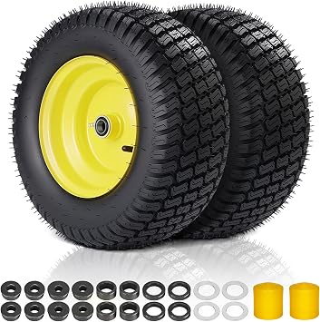 TUFFIOM 16x6.50-8 Lawn Mower Tires and Wheels w/3/4" 5/8" 1/2 Bearing &3-4.5" Centered Hub, 4PR Riding Garden Tractor Tires, Compatible with Most Lawn & Garden Utility Vehicles, Tubeless, 2Pcs