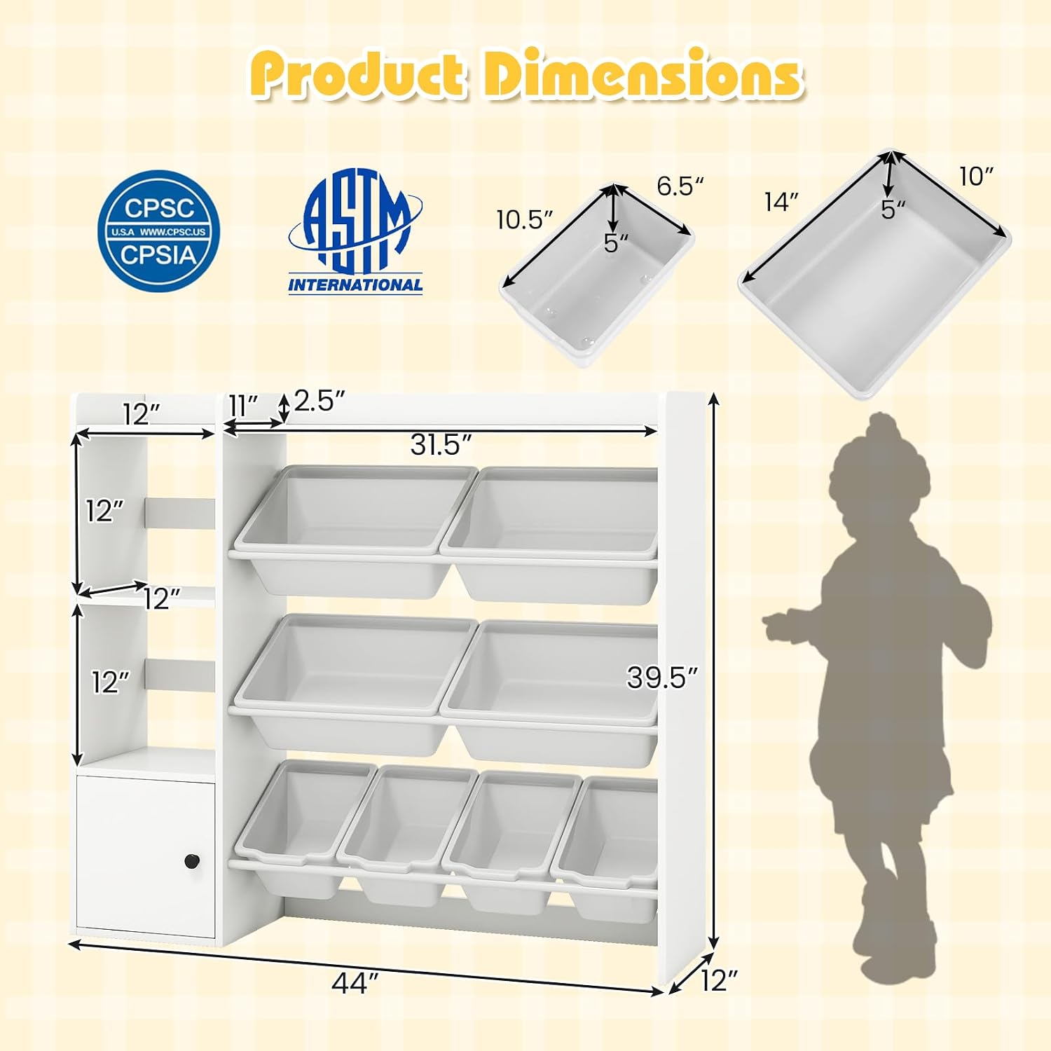 KOTEK Toy Storage Organizer with Shelf, 4-Tier Toddler Bookcase/Bookshelf with 8 Removable Bins & 2 Cubbies, Kids Playroom Storage Organization for Living Room, Classroom, Nursery (White)