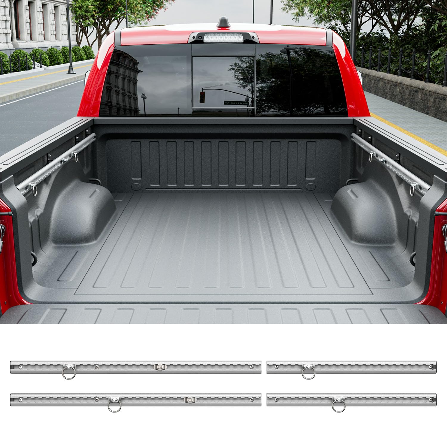 5.7FT Side Bed Rail Compatible with 2019-2025 Dodge Ram 1500 Tie Down Rail Trail Rail System Replacement for 2019-2025 Dodge Ram 1500 Accessories (Side Trail Rail)