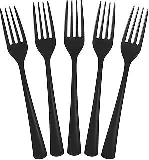Cortadores de plástico premium de cor sólida requintada, talheres descartáveis de plástico resistente – 50 unidades, Preto, Forks  