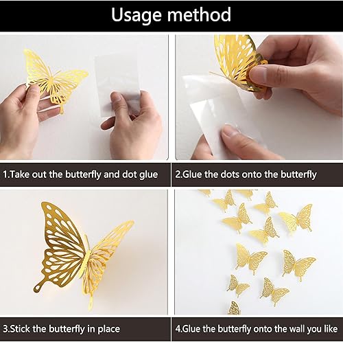 Miniatura 2 de Decoración de pared de mariposa 3D, mariposas, bricolaje, calcomanías de arte de pared para dormitorio, guardería, decoración extraíble, murales de