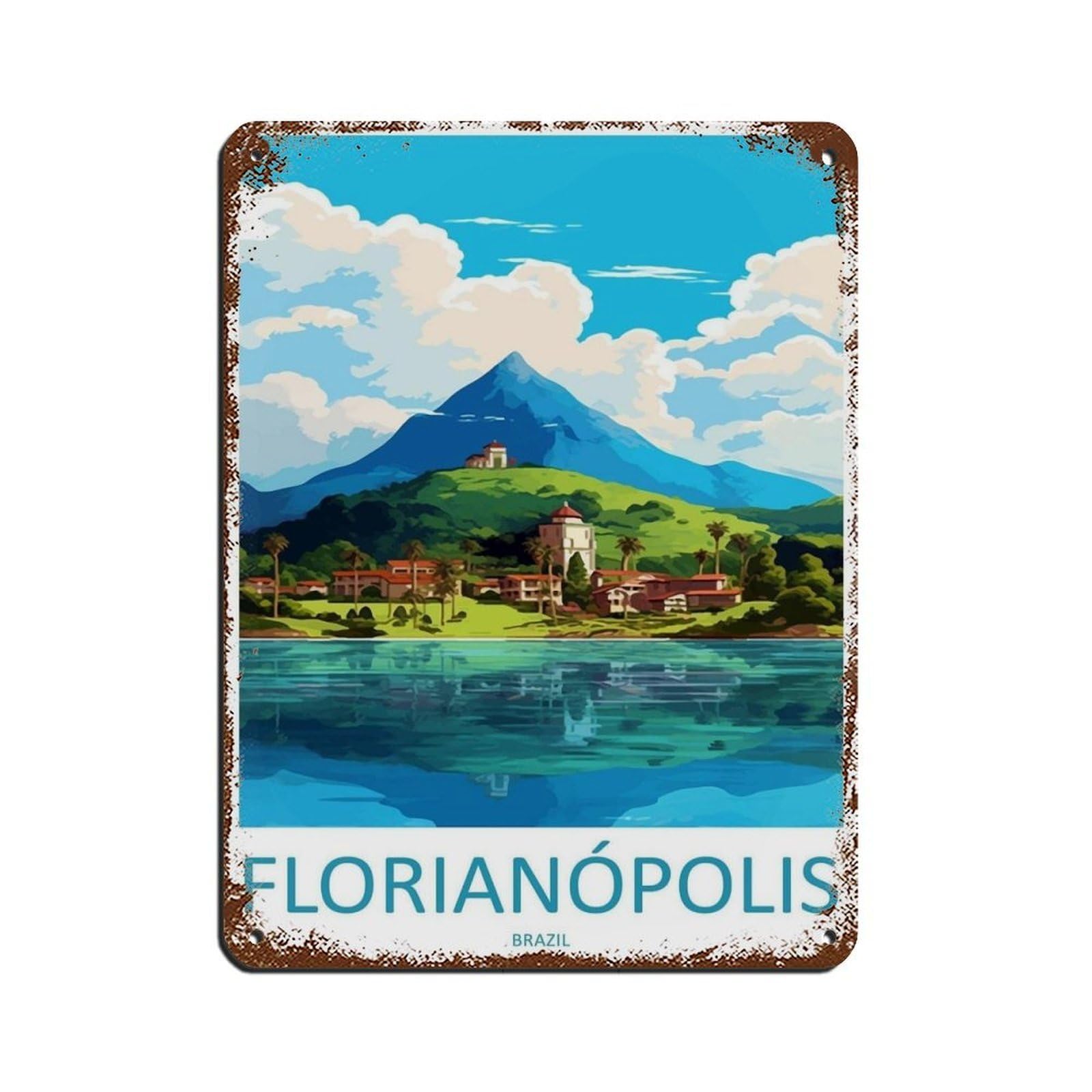 Florianópolis Travel Art Brazil Travel (13) Retro Poster Metal Tin Sign Chic Art Retro Iron Painting Bar People Cave Cafe Family Garage Poster Wall Decoration 12x16inch(30x40cm)