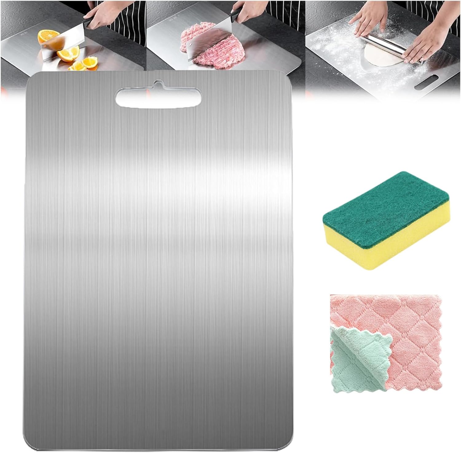 Taglieri In Titanio 2 Pezzi - Tagliere Acciaio Inox 304 Per Cucina Professionale 34x23cm E 20x15cm - Foto 9