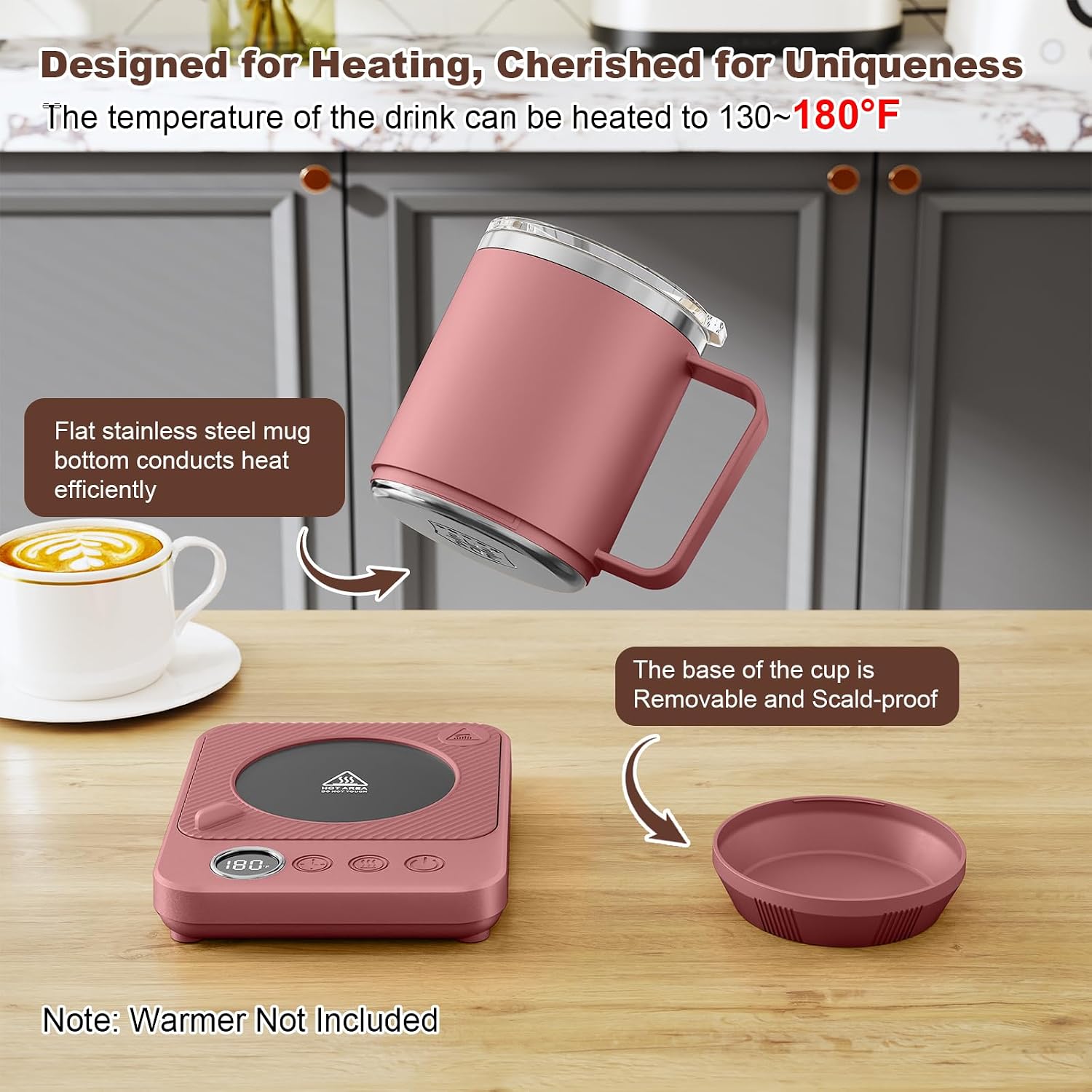 16oz Heated Coffee Mug for Cup Warmer, 304SS Flat Bottom for Rapid Heating image 2