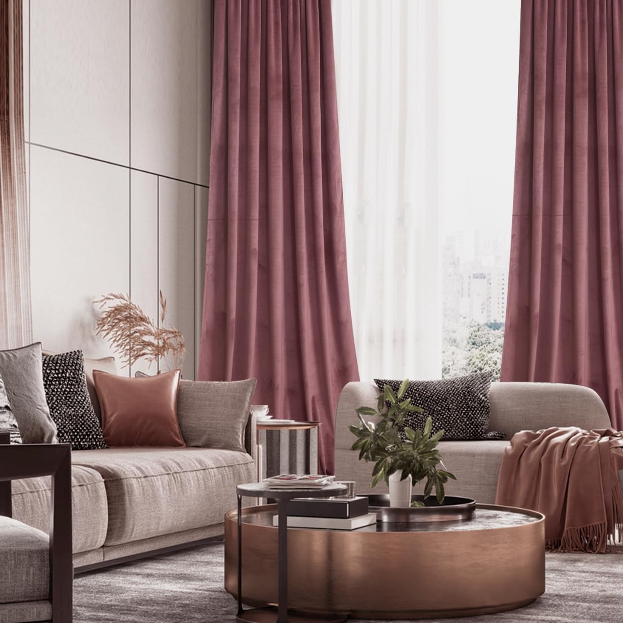Roslynwood Dusty Rose Velvet Curtains 63 inches Long for Bedroom Super Soft Black Out Room Darkening Thermal Insulated Window Curtains for Living Room/Nursery Kids - Image 2