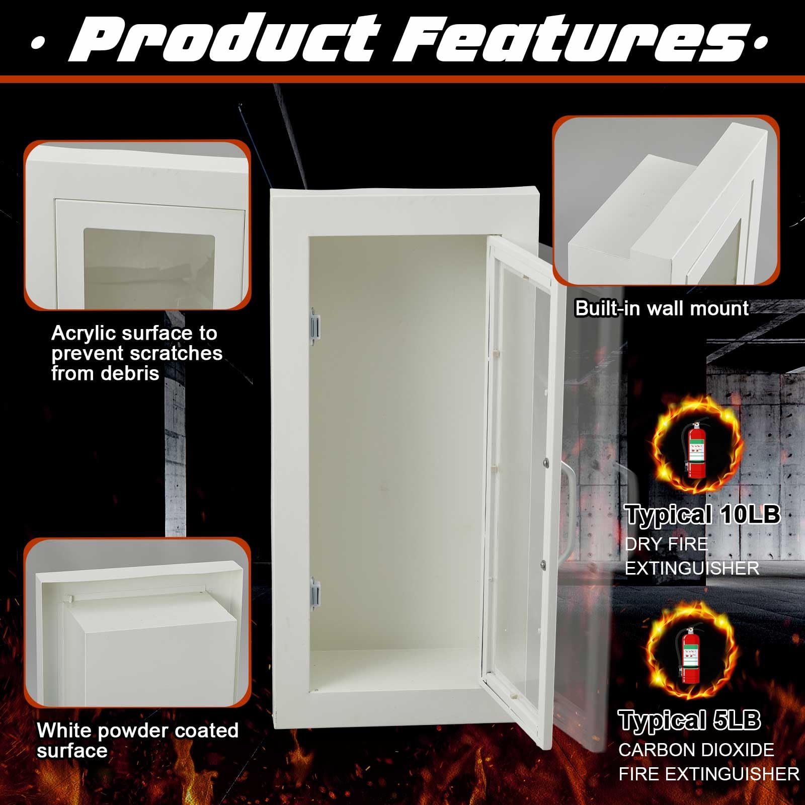 Zonon 1 armadio da parete architettonico industriale per estintore semi-incassato, porta con maniglia versione per estintore chimico secco da 4,5 kg
