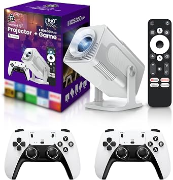 جهاز عرض وألعاب HCS350 Pro،جهاز عرض ألعاب ذكي بدقة 4K قديمة بدقة 1280*1080 بكسل مدمج به 30000 لعبة،لعبة فيديو محمولة مع وحدتي تحكم لاسلكيتين،واي فاي 5G وبلوتوث،HDMI، أندرويد 12، مسرح منزلي،مكتبأبيض