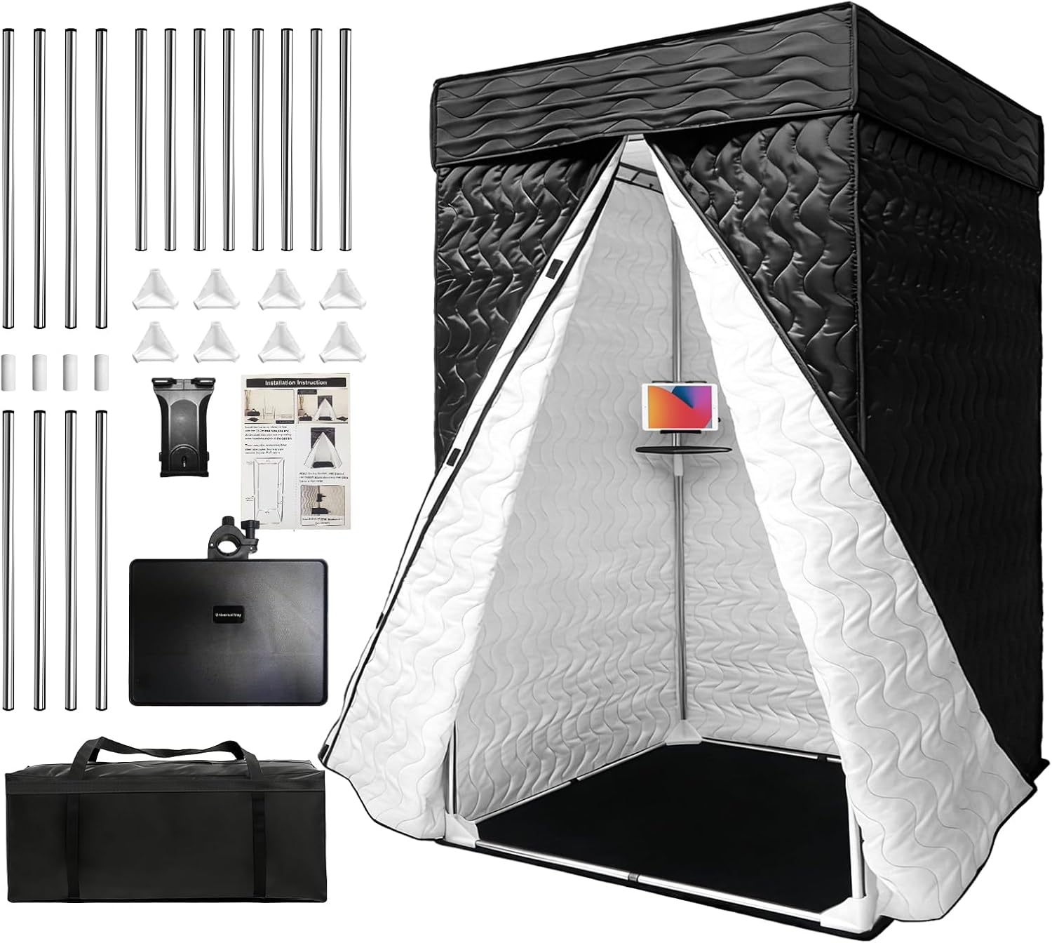 Portable Vocal Booth, 43"x43"x79" Foldable Recording Booth for Home Studio, Sound Isolation & Travel - Easy to Assemble with Travel Bag for Podcasts, Voiceovers, Singing (43x43x79inch)