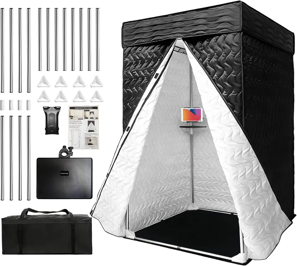 Cabine vocal portátil, cabine de gravação dobrável de 200,7 x 83,8 cm x 83,8 cm para estúdio em casa, isolamento de som e viagens - fácil de montar com bolsa de viagem para podcasts, locuções, canto