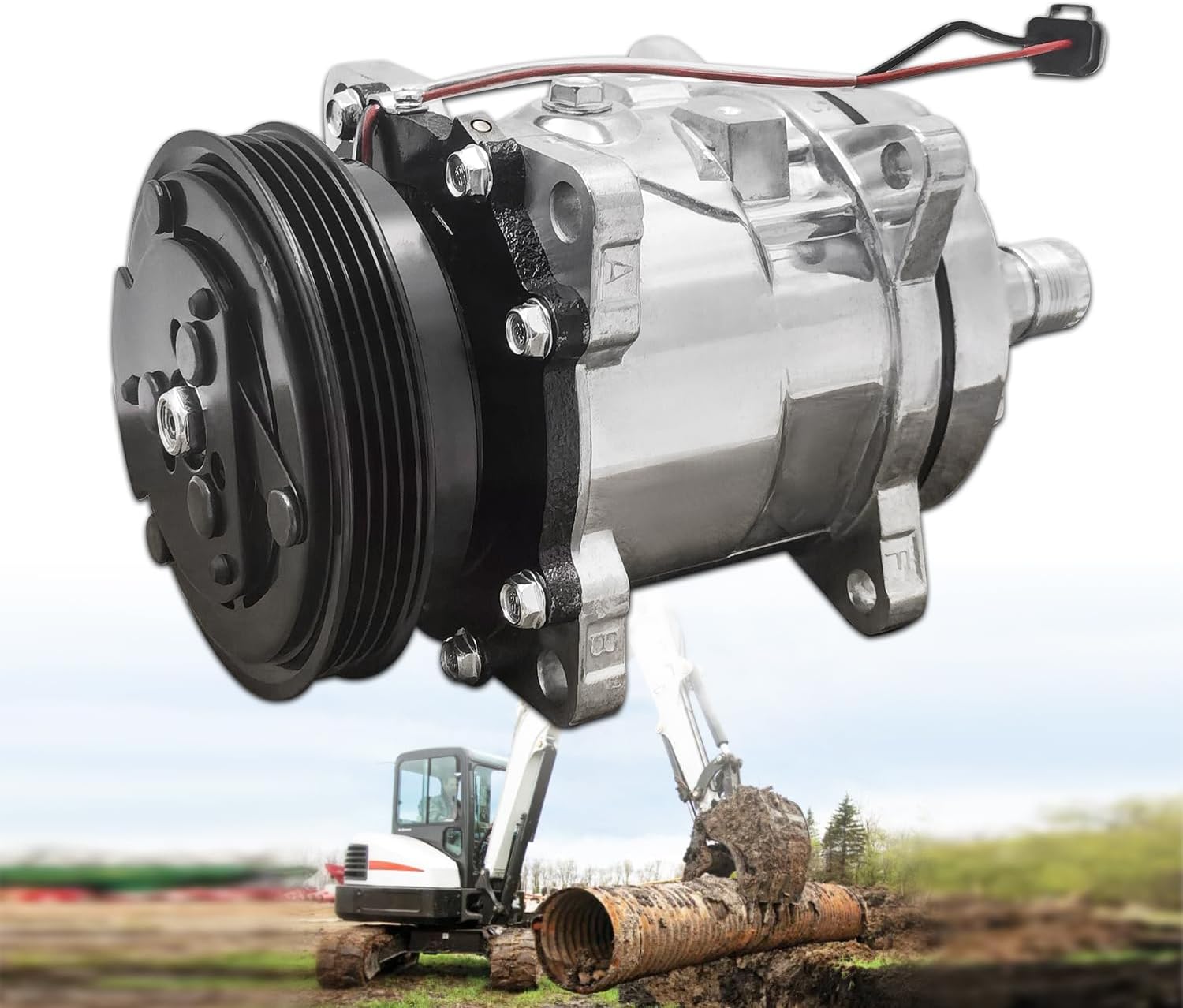 QP5H11-1812 4-Grooves A/C Compressor Fit for Bobcat S595 S550 S570 S590 S630 S650 T550 T595 T630 T650 T590 E32 E45 E50#QP5H11