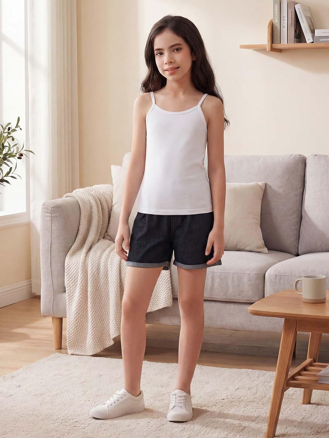 Femdouce 3-4 Pack Girls Cotton Camisole Training Bras Sleeveless Cami Tank Tops with Shelf Bra for Teens Girl(Ages 6-16Years)
