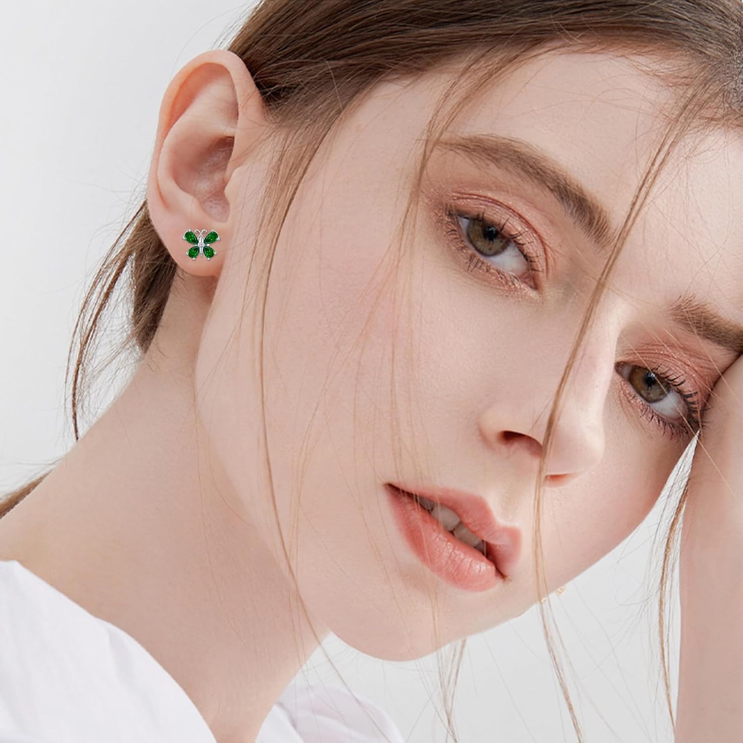 Butterfly Earrings for Women, S925 Sterling Silver Birthstone Stud Earrings Colored Gemstone Butterfly Jewelry Birthday Celebration Gift - Image 3