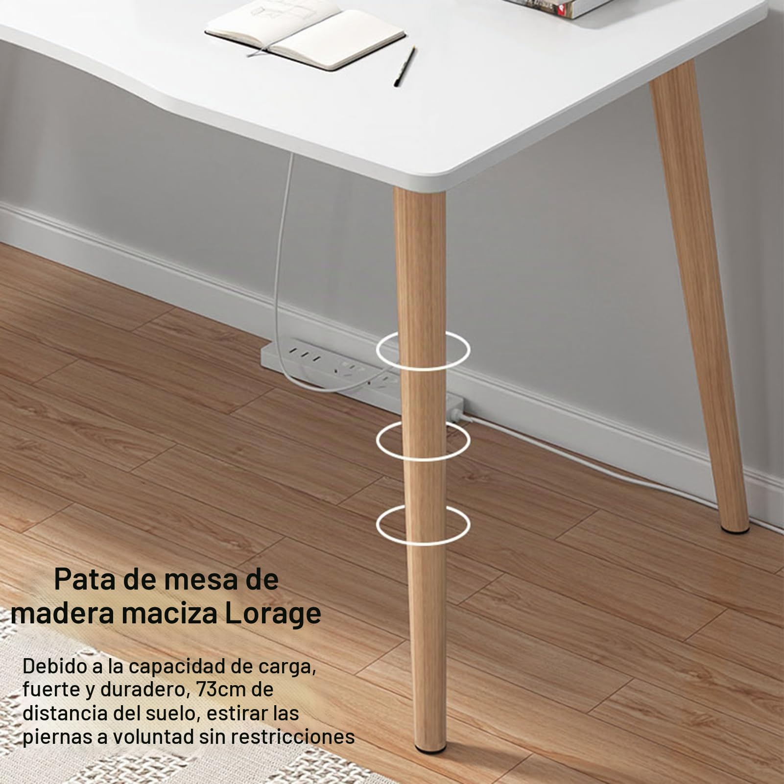 Escritorio de ordenador OSKOPWRC Blanco, 100 x 60 cm, Escritorio de estudio, Mesa de trabajo, Mesa de juego, Blanco, Estilo nórdico, Madera natural