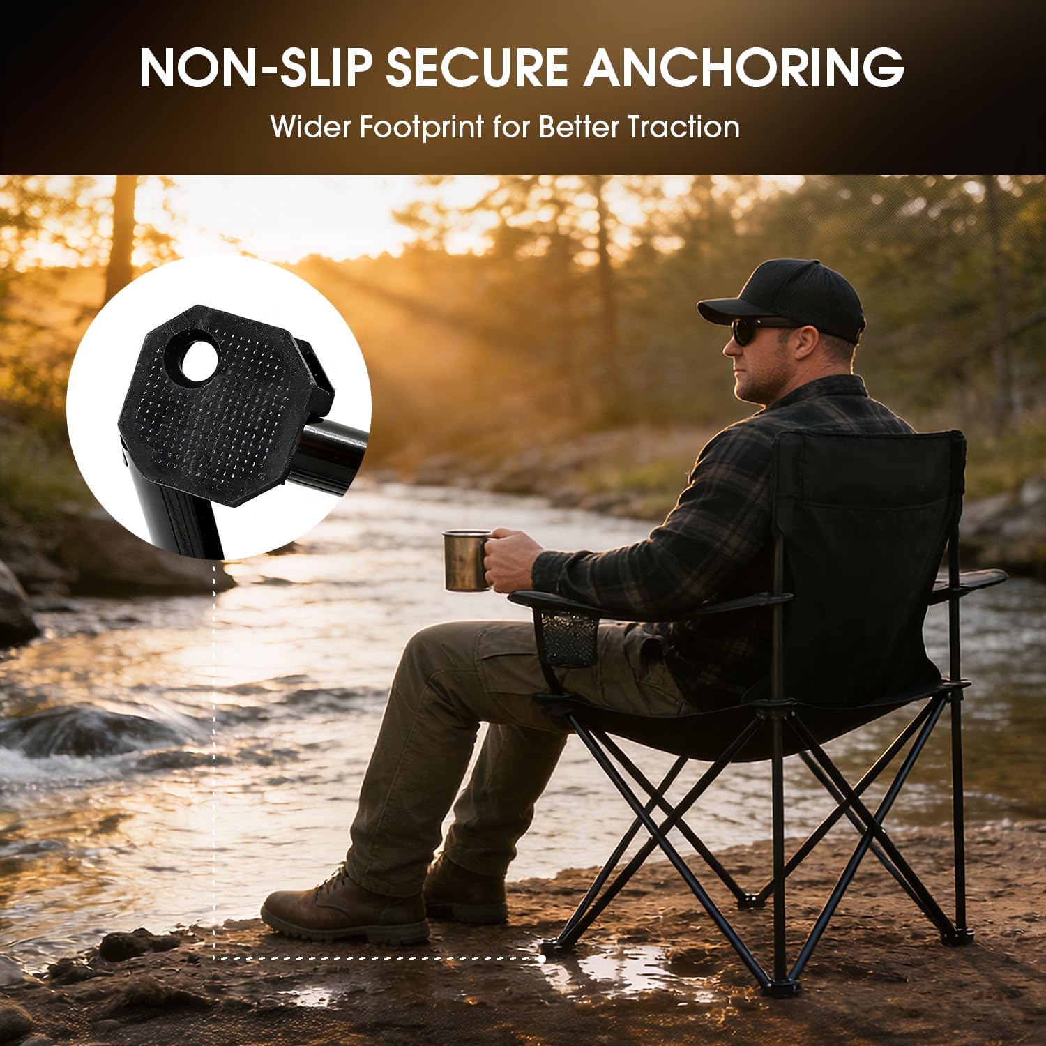 Portable Folding Camping Chair - Heavy Duty Steel Frame Outdoor Chair with Side Cup Holder, Breathable Polyester Fabric, Collapsible Camp Chair for Camping, Beach, Picnic, Fishing, 4PCS
