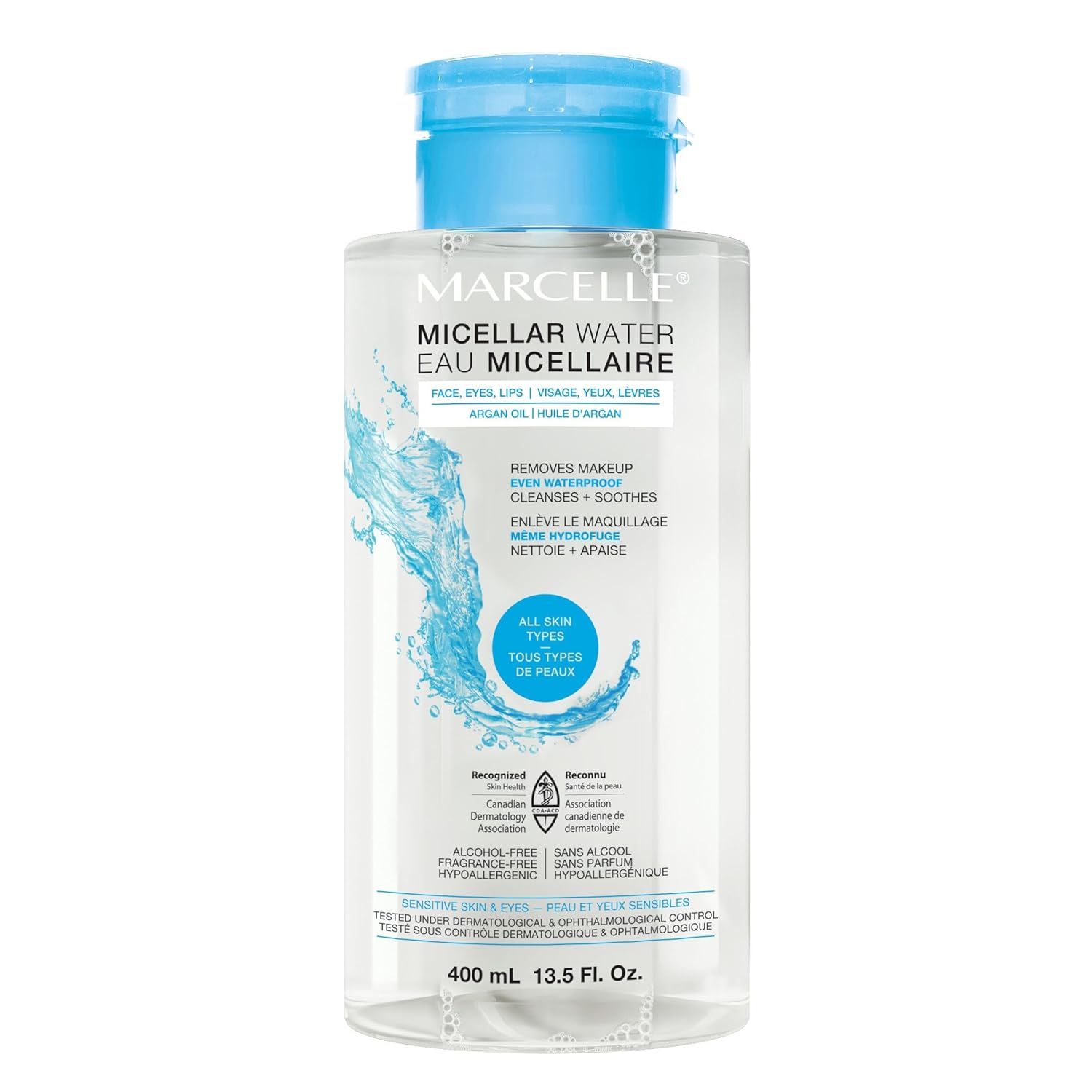 Marcelle Micellar Water, Dry Skin, Makeup Remover, Hyaluronic Acid, Sensitive Skin and Eyes, Oil-Free, Alcohol-Free, Fragrance-Free, Hypoallergenic, Cruelty-Free, 13.5 Fl. Oz.