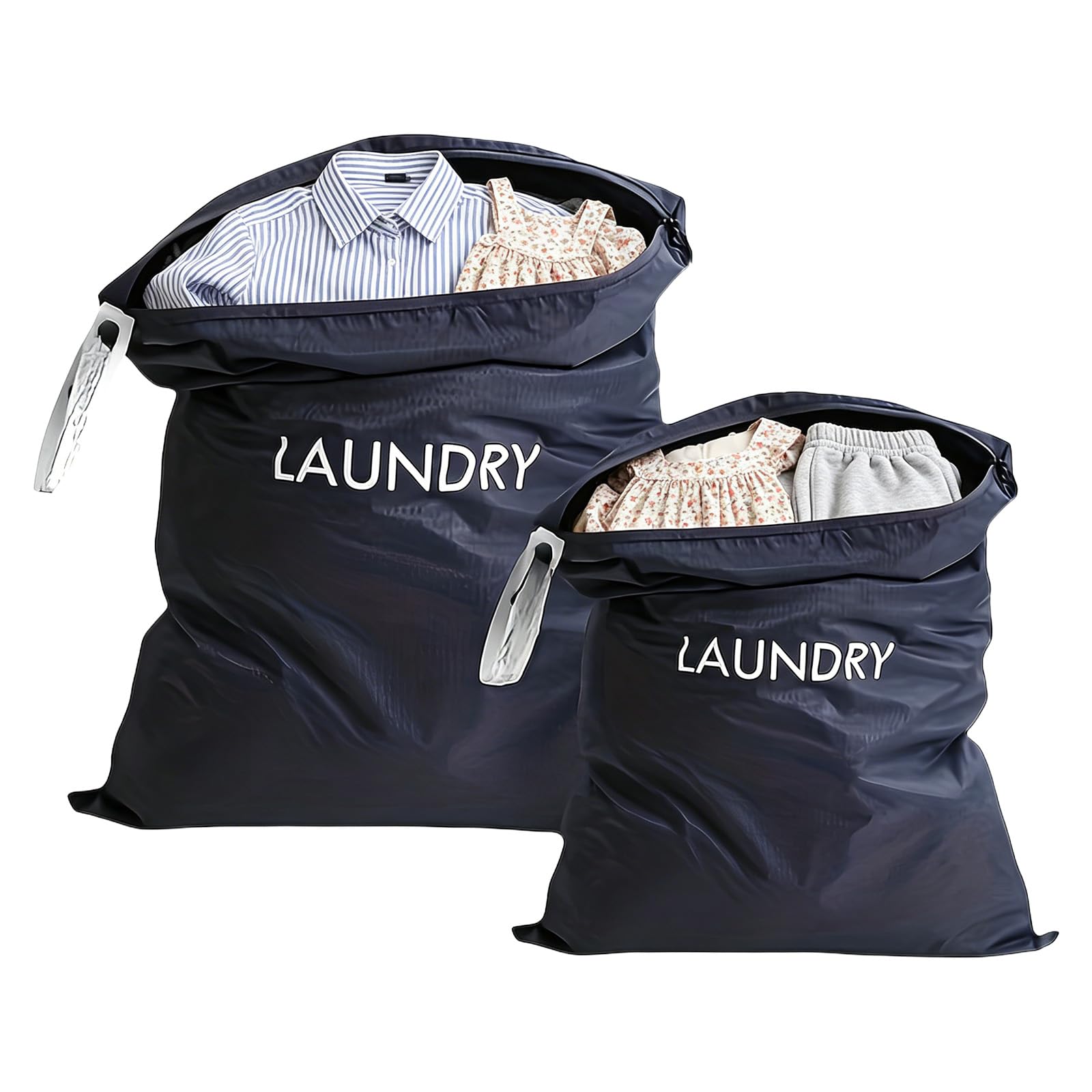 Hounyou 2 Pcs Waterproof Travel Laundry Bag for Wet Dirty Clothes Organization for Swimming Travelling Yoga Workout, 2 Size