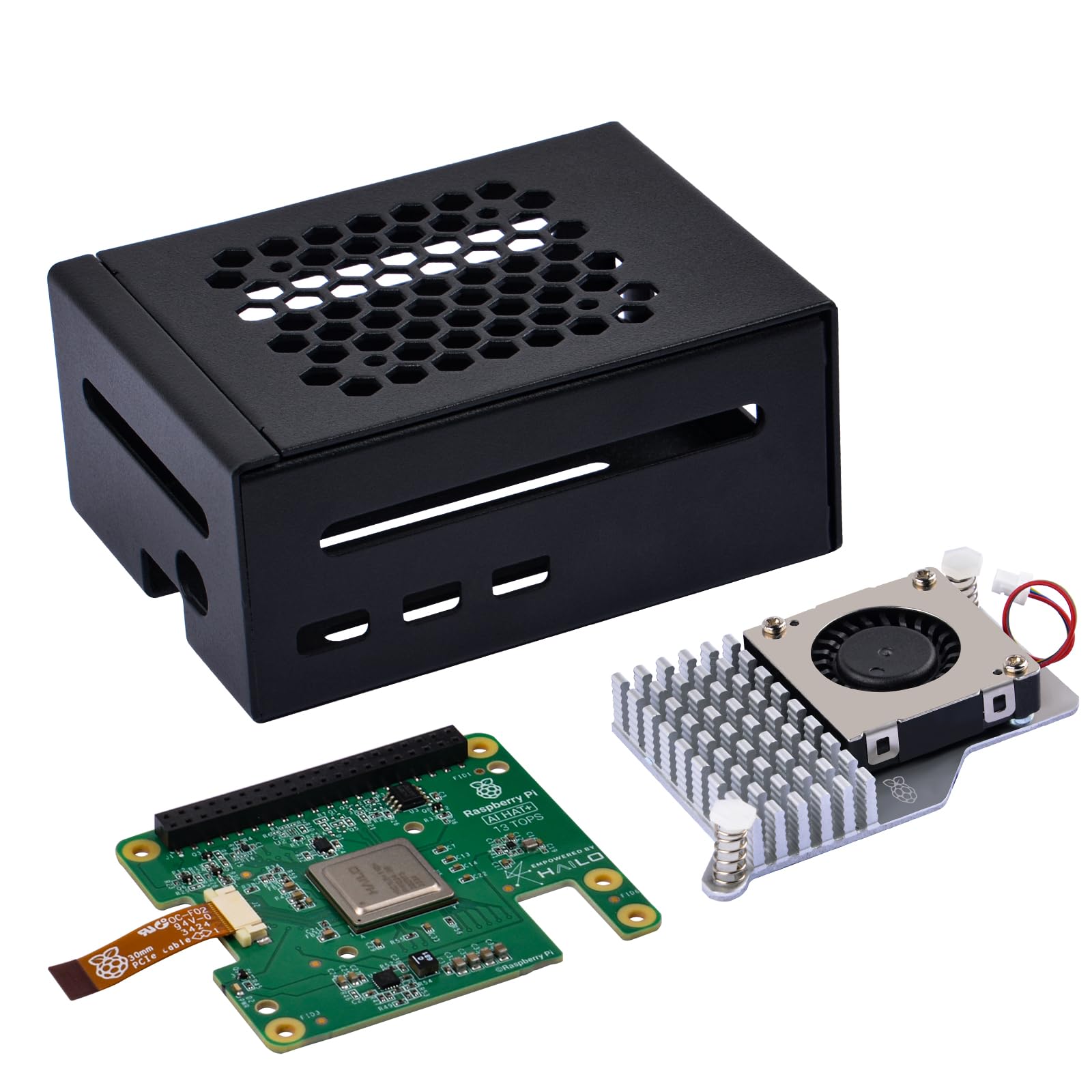 GeeekPi AI HAT+ Build-in Hailo AI Accelerator with Metal Case & Active Cooler for Raspberry Pi 5 (13 Tops)