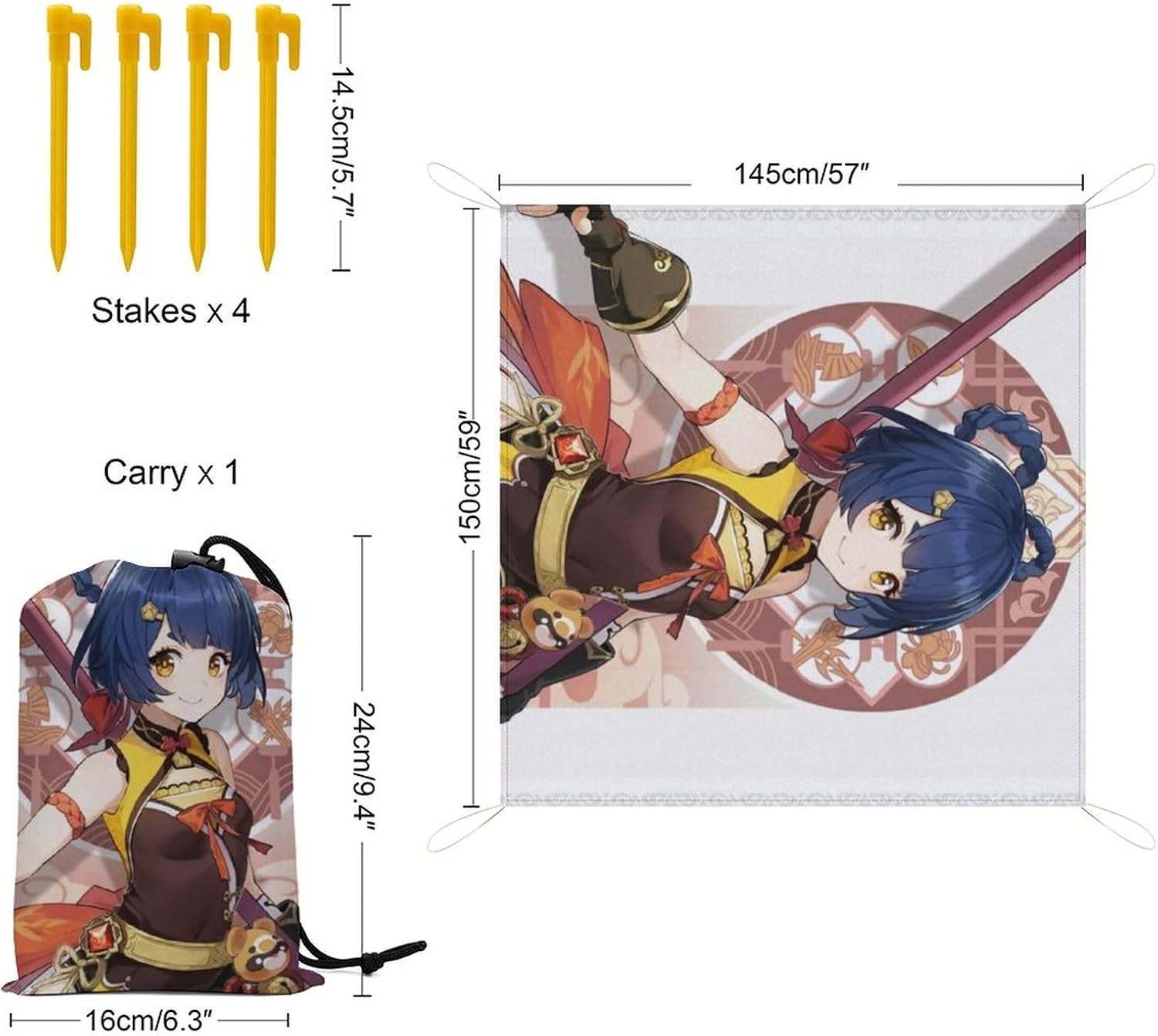 Genshin Impact ハラ胆玉ピクニックマット 嵩高い オリタタミ ピクニックシート-sheet カワイイ 人格 今めかしい キャンプマ