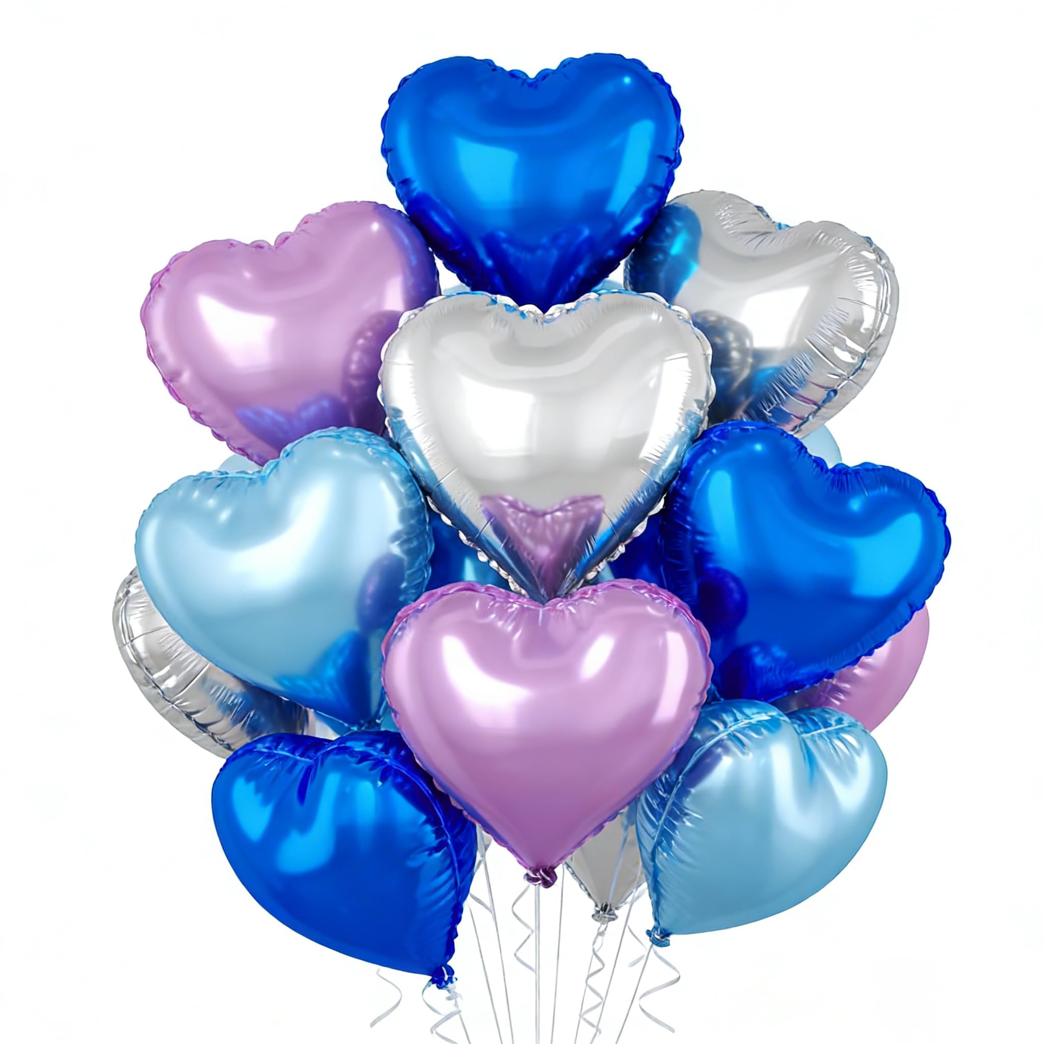Blue Purple Silver Heart Balloons,18 Inch Blue Purple Silver Heart Shape Balloons,12PCS Foil Heart Balloon Helium for Birthday Party Bridal Engagement Wedding Anniversary Baby Shower Valentines Decor