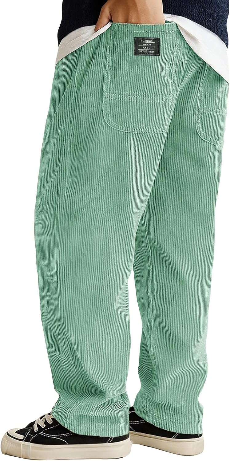 Mens Corduroy Pants Casual Loose Ribbed Pocket Trousers Fall Vintage Slim Fit Straight Leg Sweatpants with Pockets