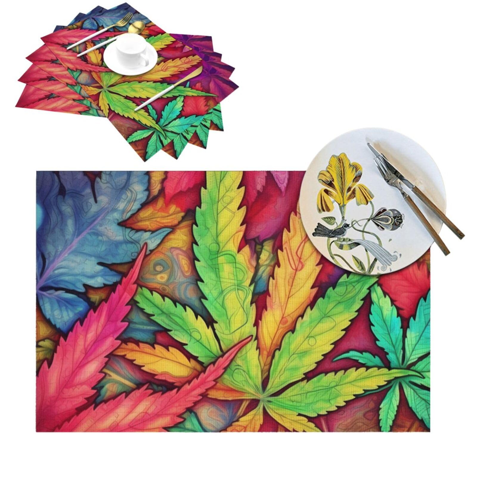Set de table en PVC lot de 6 résistant à la chaleur motif feuilles colorées pour cuisine