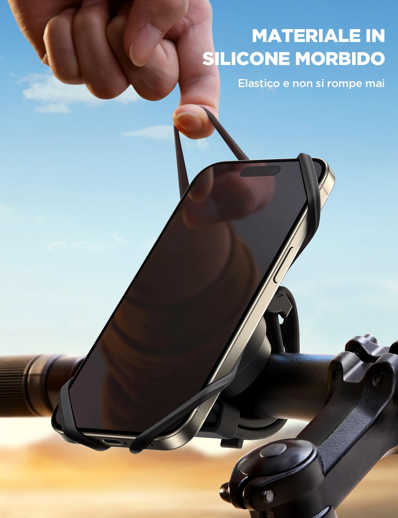 JOYROOM Porta Cellulare Bici con Assorbimento degli Urti in Silicone, Supporto Telefono Moto 360° per iPhone 15 14 13 Samsung 4.0-7.2 Pollici