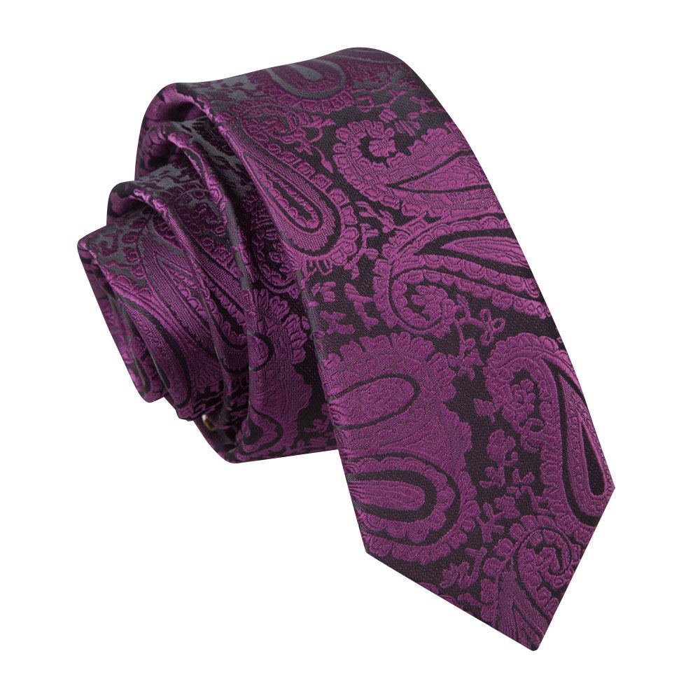 DQT Mens Paisley Floral Jacquard Tie - 5cm Skinny Width Necktie - Wedding, Business & Formal - Purple