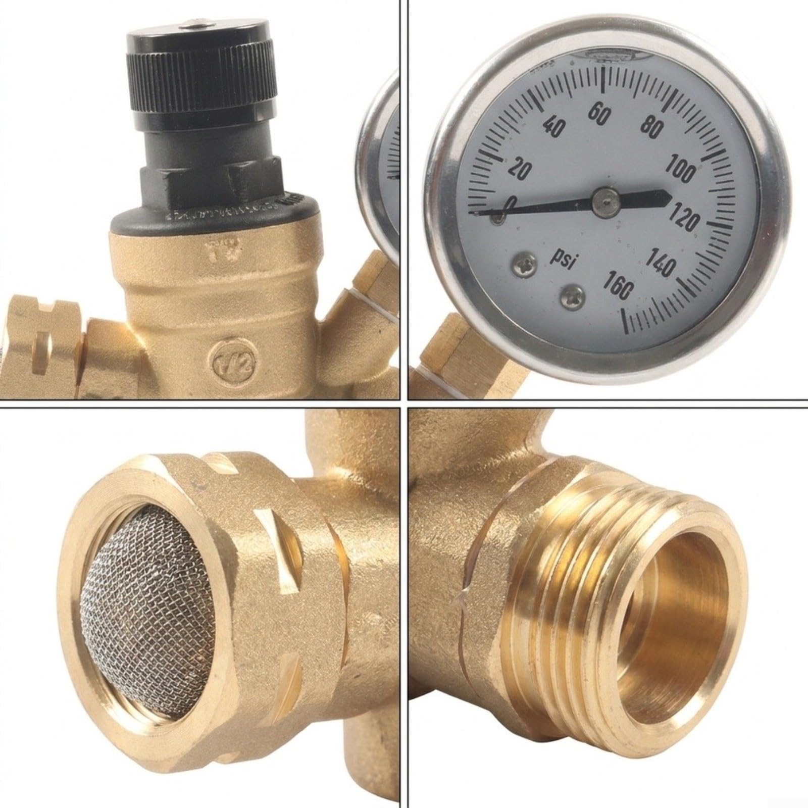 Réducteur de pression d'eau réglable 3/4" GHT avec manomètre pour camping-car et camping, vanne de limitation de pression en laiton