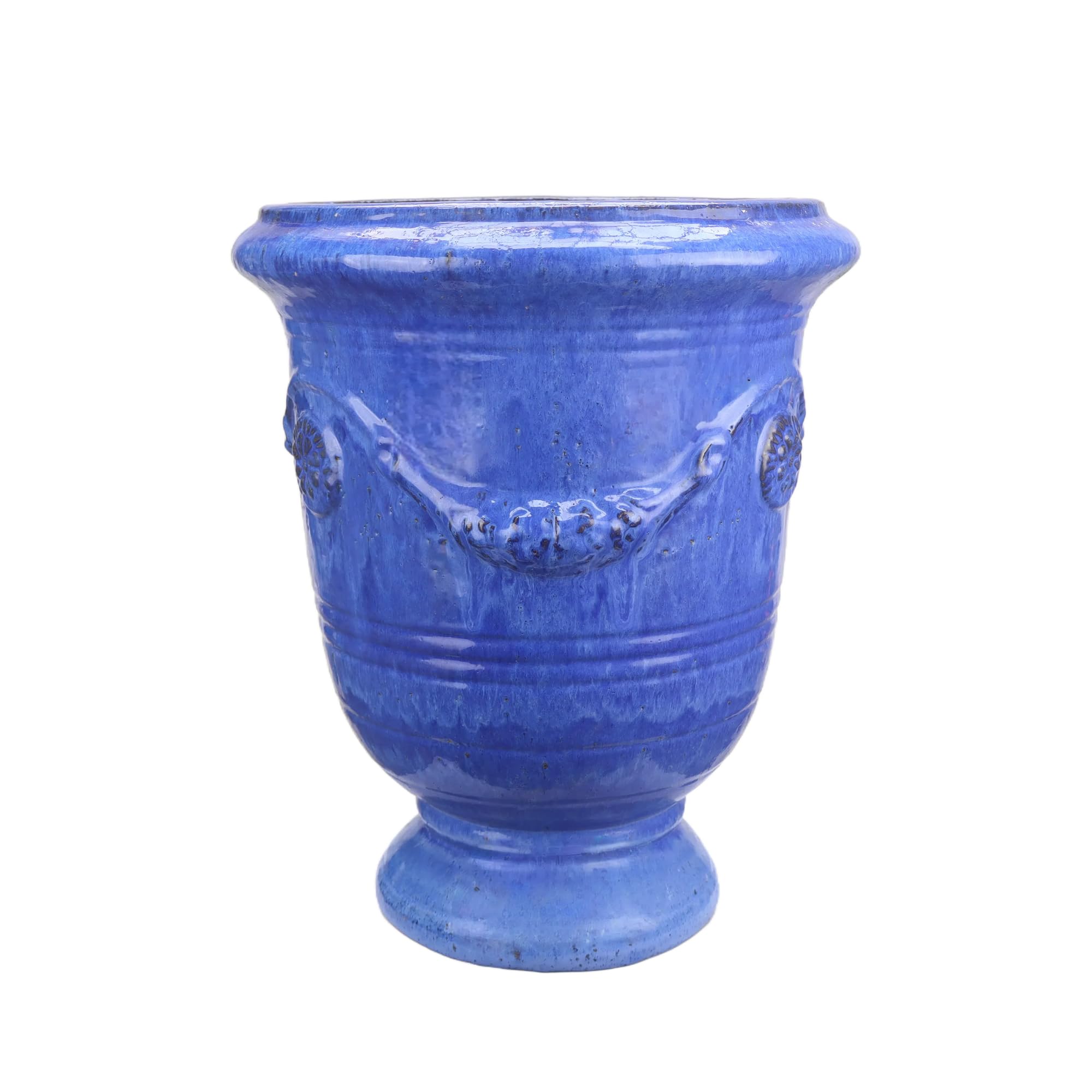 Vaso per fiori/Piantatore, vaso in gres smaltato, modello Anduze in blu 35x42cm, resistente al gelo e fatto a mano