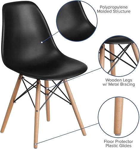 Miniatura 38 de Flash Furniture - Paquete de 2 sillas Elon Series de plástico negro con patas de madera Negro -,Gris (Moss