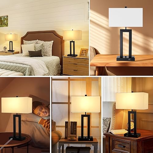 Miniatura 7 de Juego de lámparas de mesa modernas de 2 a 22 pulgadas de alto con puertos de carga USB-CUSB-A y tomacorriente, tela regulable continua, lámparas de