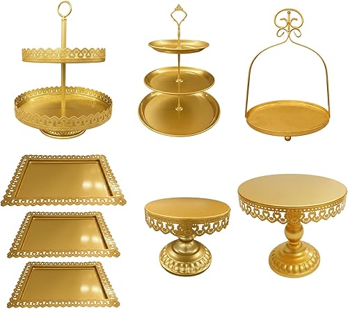 Juego de 8 soportes de metal para tartas, exhibición de mesa de postres escalonados, soporte para cupcakes de caramelo, dona, plato de fruta,