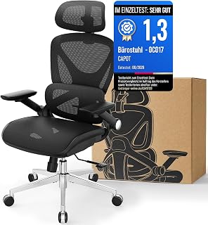 CAPOT Ergonomic Mesh Office Chair, Adjustable Lumbar High Back Desk Chair 400lbs, 4D Flip-up Arms, 3 Tilt Backrest, 3D Headrest, PU Wheels, Swivel Rolling Computer Seating for Long Desk Work