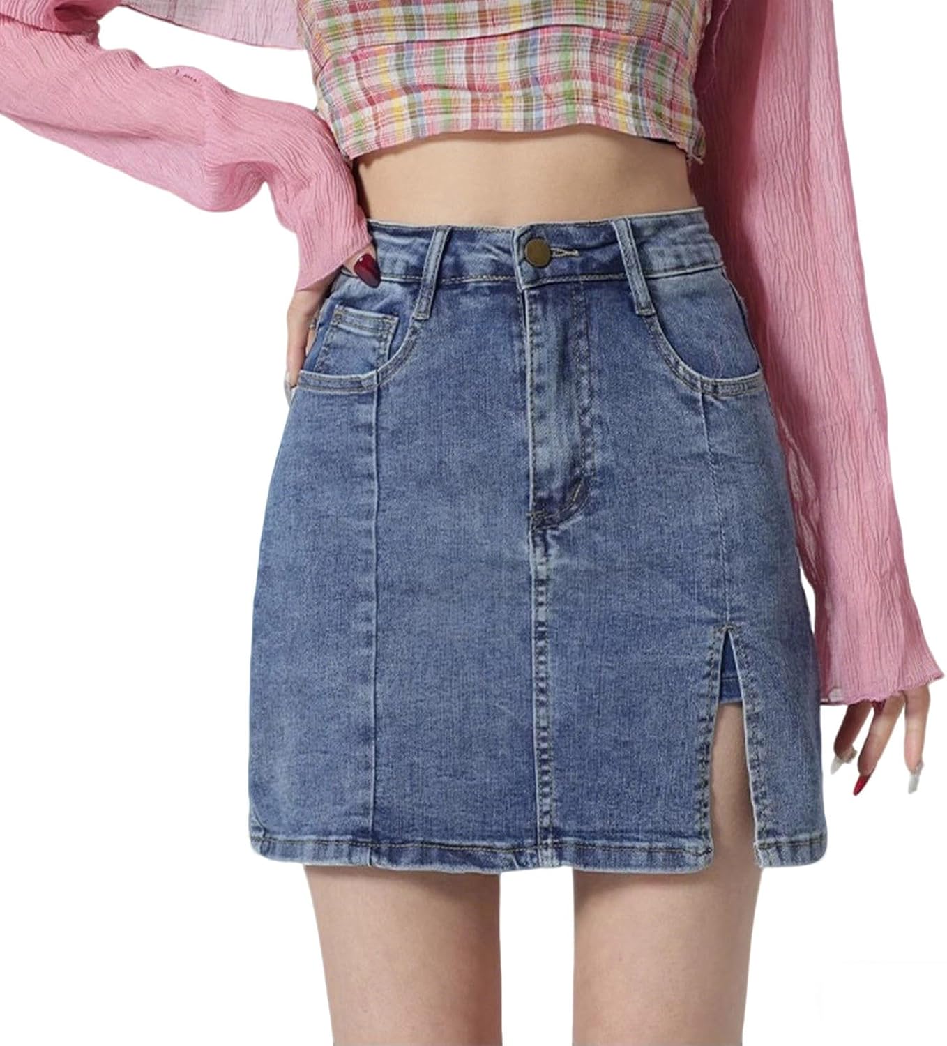 Denim Mini Skirt Women Jeans Skirts High Waisted Y2K Stretch Cute Side Split Short Jean Skirt Plus Size Skirts
