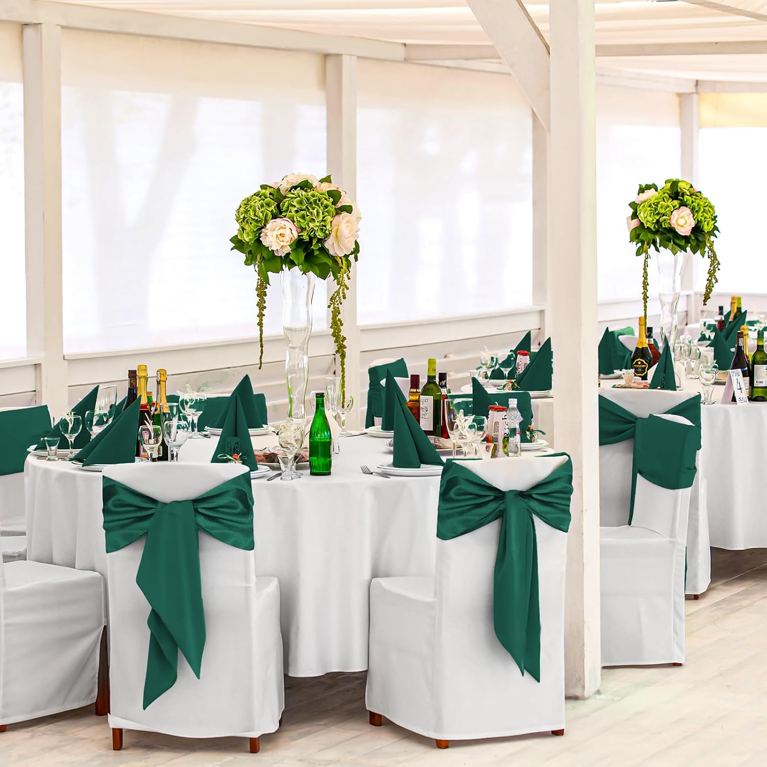 100 PCS Satin Chair Sashes, Dark Green Chair Ribbon Ties, Back Sash Bow, 7 x 78 Inch for Wedding, Birthday, Banquet, Party, Hotel Event Decoration