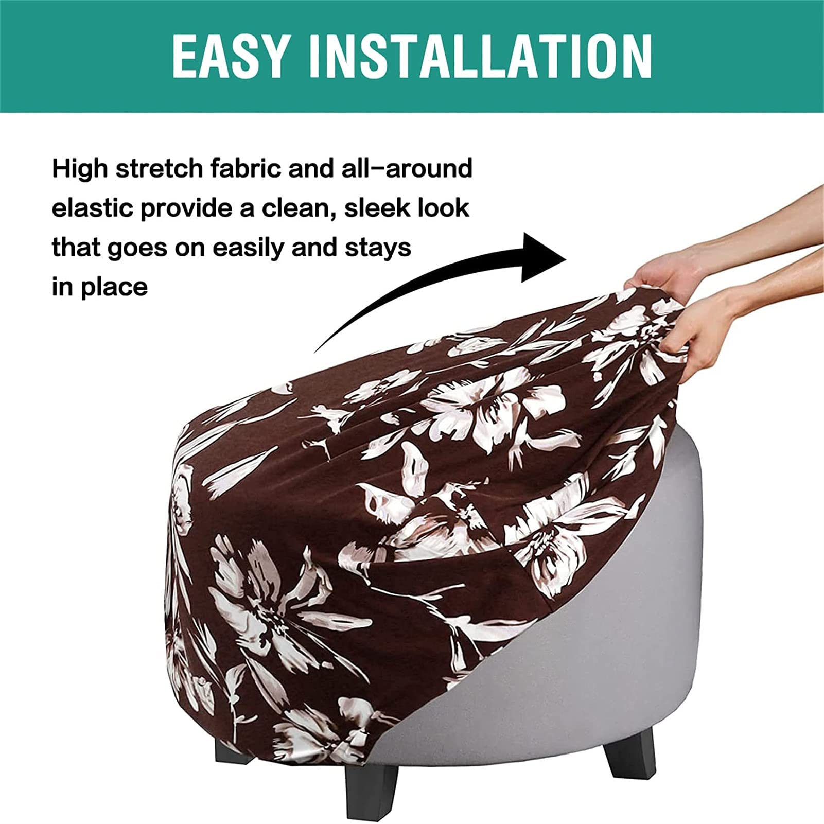 Fodera Elasticizzata Per Pouf Rotondo - VIENLOVE - Tessuto Jacquard Quadretti, Lavabile, Antimacchia (Salvia, Taglia L) - 4