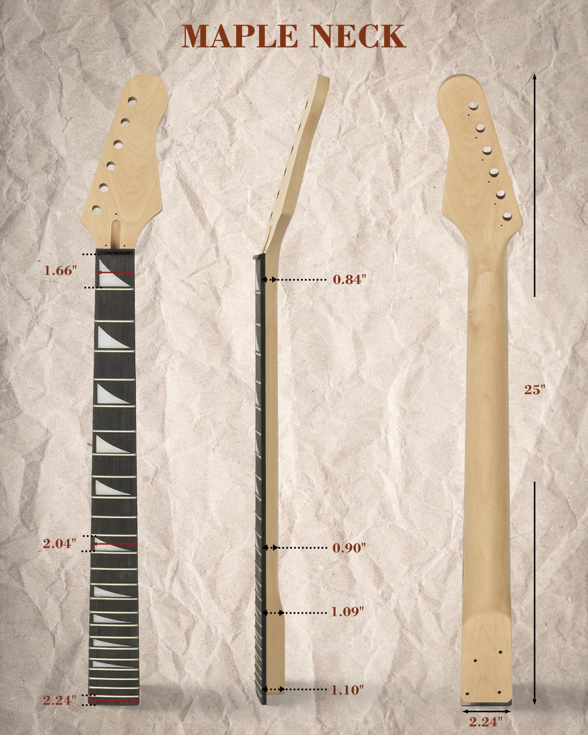STRICH SFR-D30 Kit de guitare électrique à monter soi-même, corps supérieur flammé brut, configuration de micro HH