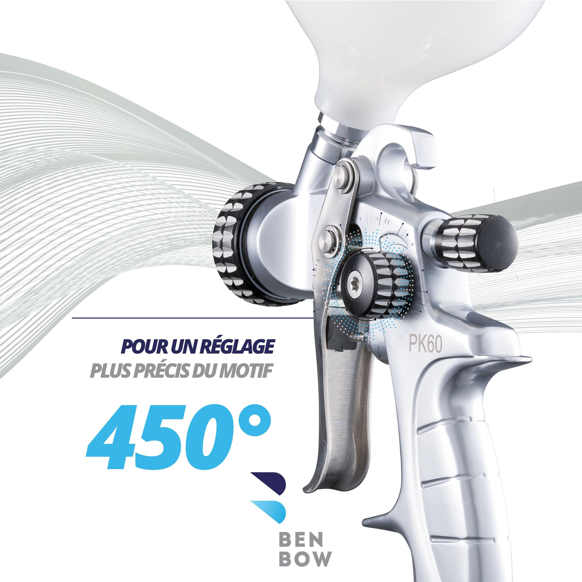 BenBow Pistolet à Peinture PK60 HVLP 1,4 mm + 1,8 mm buse + réservoir de Peinture de 600 ML – idéal pour la Peinture Automobile – Pistolet pulvérisateur
