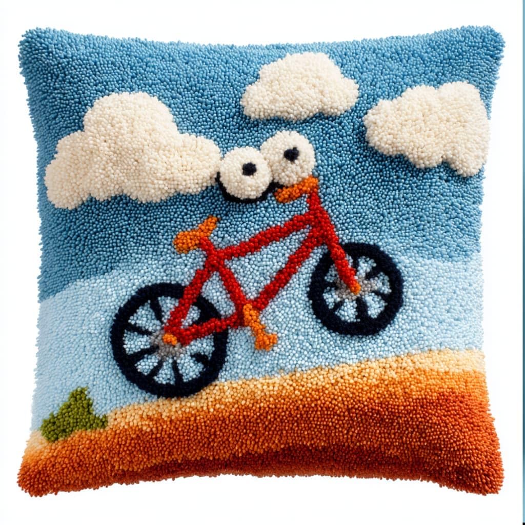 AxiangziK Latch Hook Cushion Kit,Bicycle DIY Throw Pillow Cover 43X43Cm