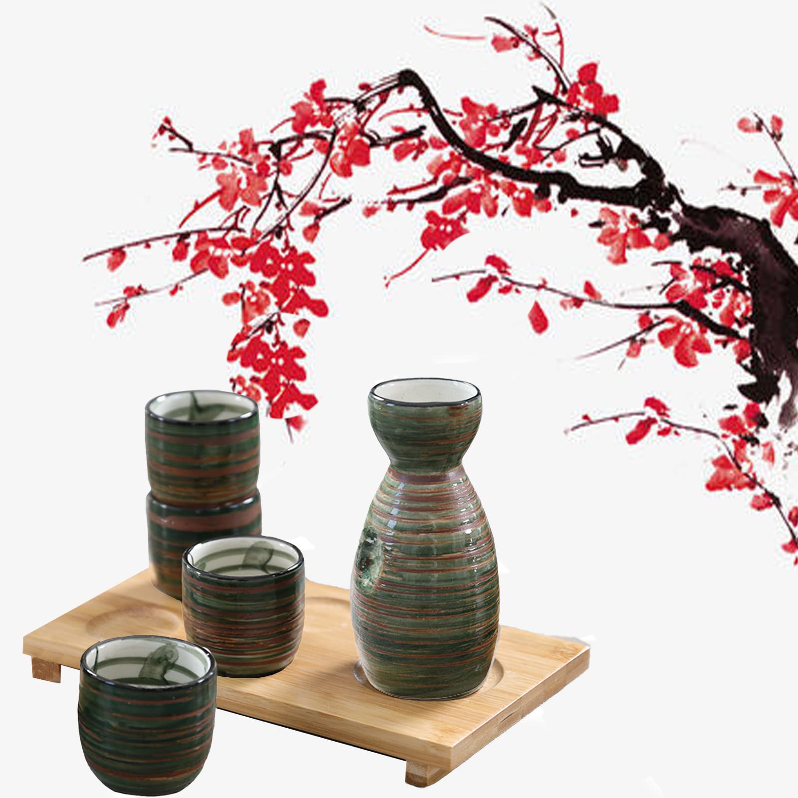 5 Pezzi Tradizionale Set di Sake, Set di Sake Tradizionale Ceramica, per Ristoranti, Case, Taverne, ECC (Colore)